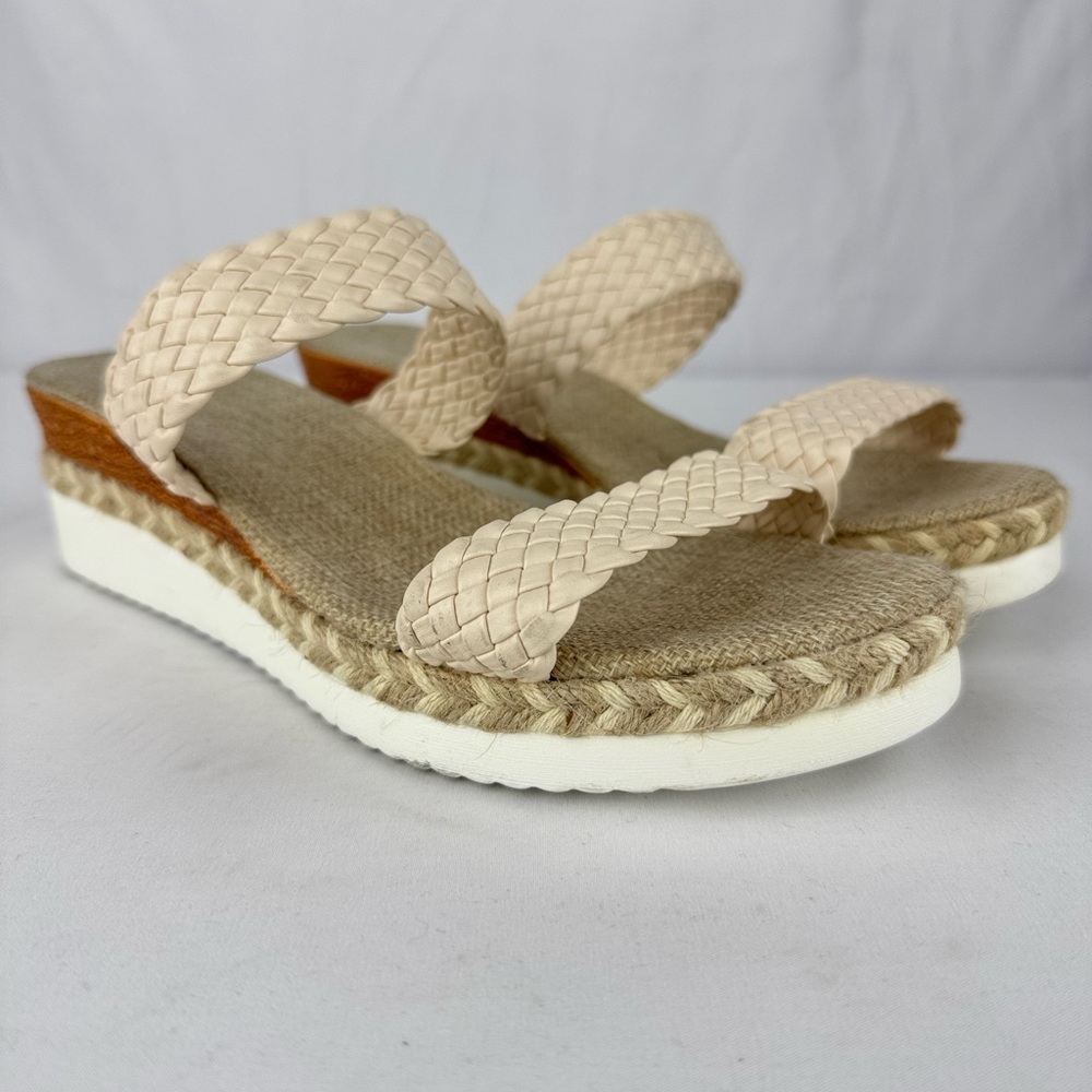 Temu Brand Cream Wedge Espadrille Sandals with Wide Woven Strap